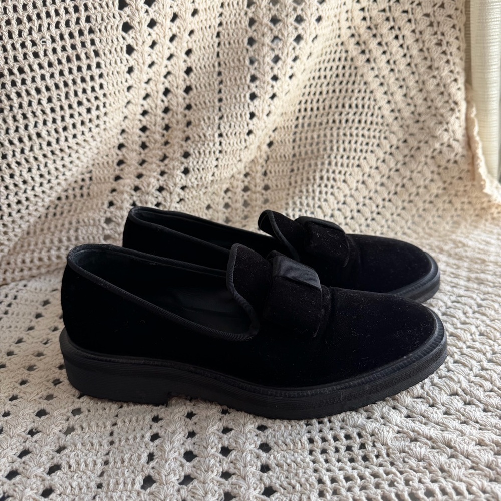 Giuseppe Zanotti Black Velvet Bow-Tie Loafers Shoes plush velvet upper